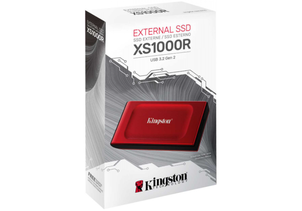 Kingston XS1000 SSD External 2TB Pocket-sized USB 3.2 Gen 2 Up to 1050MB/s With USB-C to USB-A Cable - Red