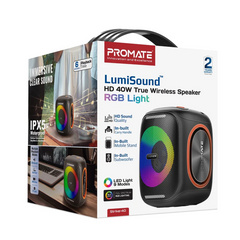 Promate Strike-40 True Wireless Speaker LumiSound HD 40W Stereo Sound HD with Dynamic RGB Light
