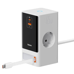 Baseus Power Combo Digital Power Strip 2AC & 1U & 1C, Retractable-C 65, Watts,1.5M, White - PSLR000602