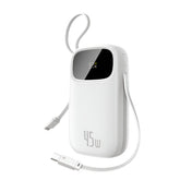 Baseus Energy Fill FC31 Digital Display Power Bank, 2Built in USB-C Cables, 10000Mah, Moon White - P10082102213-00