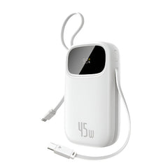 Baseus Energy Fill FC31 Digital Display Power Bank, 2Built in USB-C Cables, 10000Mah, Moon White - P10082102213-00