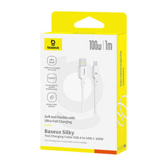 Baseus Silky Series Fast Charging Cable, USB to Type-C, 1Mm, 100Watts, Moon White - P10377703213-00