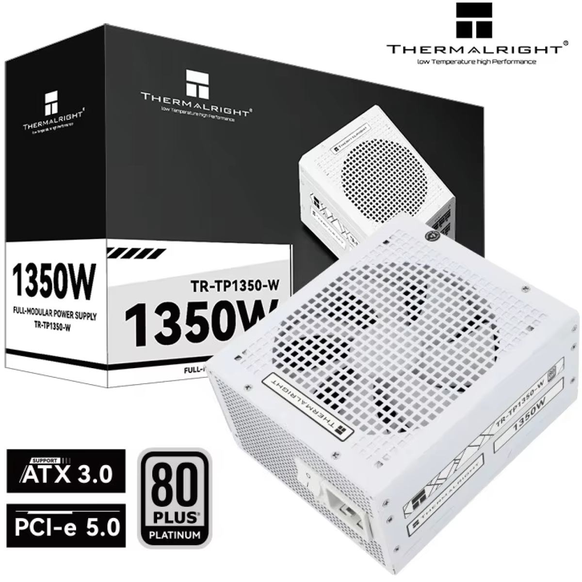 Thermalright (TP1350 - W) Platinum 1350W (ATX 3.0) PCIE 5.0 (12VHPWR) 80 Plus Platinum Full Modular, Smart Fan - Power Supply (White)