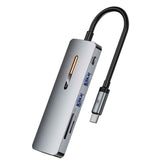 Toocki 6 In 1 Usb C Hub Type C To Hd 4k Usb3.0 Pd 100w Fast Charging Sd / Tf Card Reader Dock Station Grey