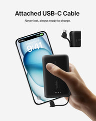 Belkin Boost Charge Power Bank 10000Mah, PD 20Watts, USB-C Integrated Cable and USB-C Port, Black - BPB021hqBK