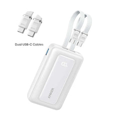 Anker Zolo Power Bank, Built-In Dual USB-C Cables, 10000Mah, 35Watts, White - A1680H22