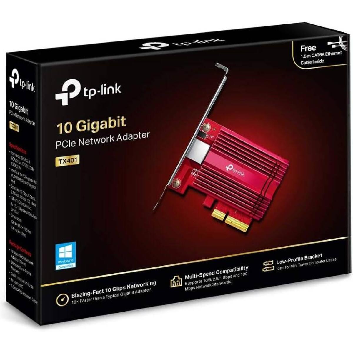 Tp Link 10 Gigabit Pci Express Network Adapter, Cat6a Ethernet Cable, Low Profile And Full Height Brackets, Supports Windows 11/10/8.1/8/7, Windows Servers 2019/2016/2012 R2, Linux - CompuMe