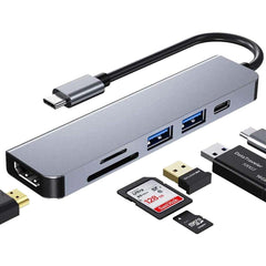 6 in 1 Multifunctional Type-C to HDTV USB SD TF Adapter Hub
