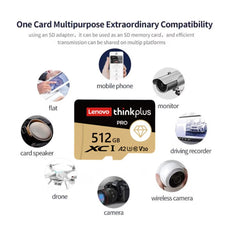 Lenovo Think Plus PRO Micro SD Memory Card, 512 GB, High Speed Up to 130 MB/s, UHS-I U3 A2 V30, MicroSDXC, for Smartphones, Drones, Nintendo Switch, Camcorders, Monitors and Laptops