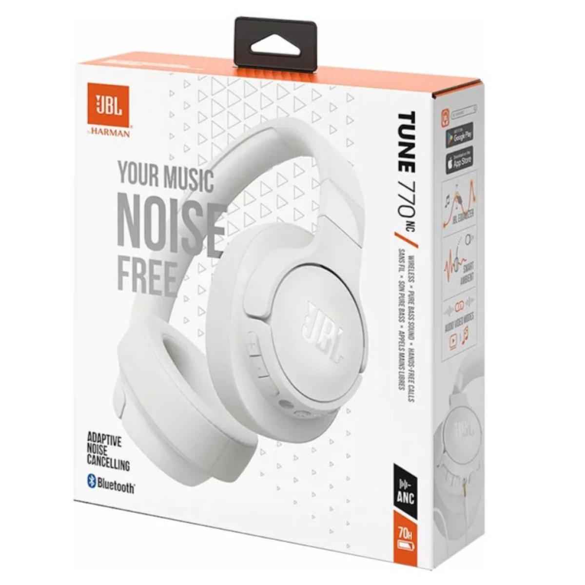 Jbl Tune 770nc Adaptive Noise Cancelling Over Ear Bluetooth 5.3 Up To 70h Battery Speed Charge Lightweight Comfortable & Foldable Design White