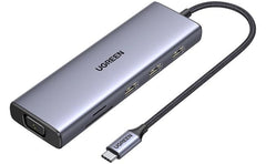 Ugreen CM498 15600 USB-C Adapter - 3x USB-A 3.0 / HDMI / VGA / RJ45 / SD / TF Card Reader / USB-C PD - Gray