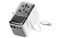Momax World+ Flow 35w 4 Port Charger Is A Universal Travel Charger Featuring A Compa And Lightweight Design. It Includes 4 Ports (2 Usb A And 2 Usb C) With A Built In Retraable Usb C Cable White