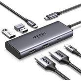 UGREEN (6-in-1) Docking Station, USB C Hub with Dual 4K@60Hz, Single 8K@30Hz, 100W Power Delivery, 3X 5Gbps USB Data Ports, USB-C Dock for ThinkPad, HP, Dell Laptops and More