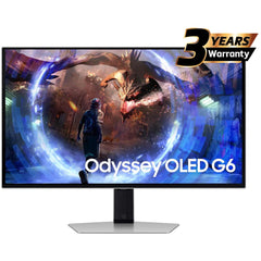 Samsung Odyssey OLED G6 (DG602) 27" Flat Monitor 2K (2560 x 1440) 360Hz, 0.03ms(GTG), Quantum Dot, HDR10+, 99% DCI Coverage, 10Bit, HDMI 2.1, Core Sync, FreeSync Premium Pro w/ Sleek Metal Design & Ergonomic Stand | LS27DG602SMXUE | - CompuMe