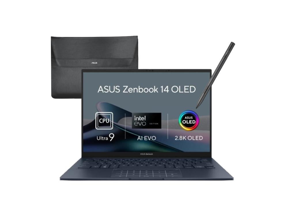 Asus Laptop Zenbook 14 OLED Intel® Core™ Ultra 9 Processor 185H - Series 1 | 14 OLED TouchScreen 3K thin & light | Ponder Blue | Windows 11 Home With Pen & Sleeve Asus Laptop Zenbook 14 OLED Intel® Core™ Ultra 9 Processor 185H - Series 1 | 14 OLED TouchScreen 3K thin & light | Ponder Blue | Windows 11 Home With Pen & Sleeve