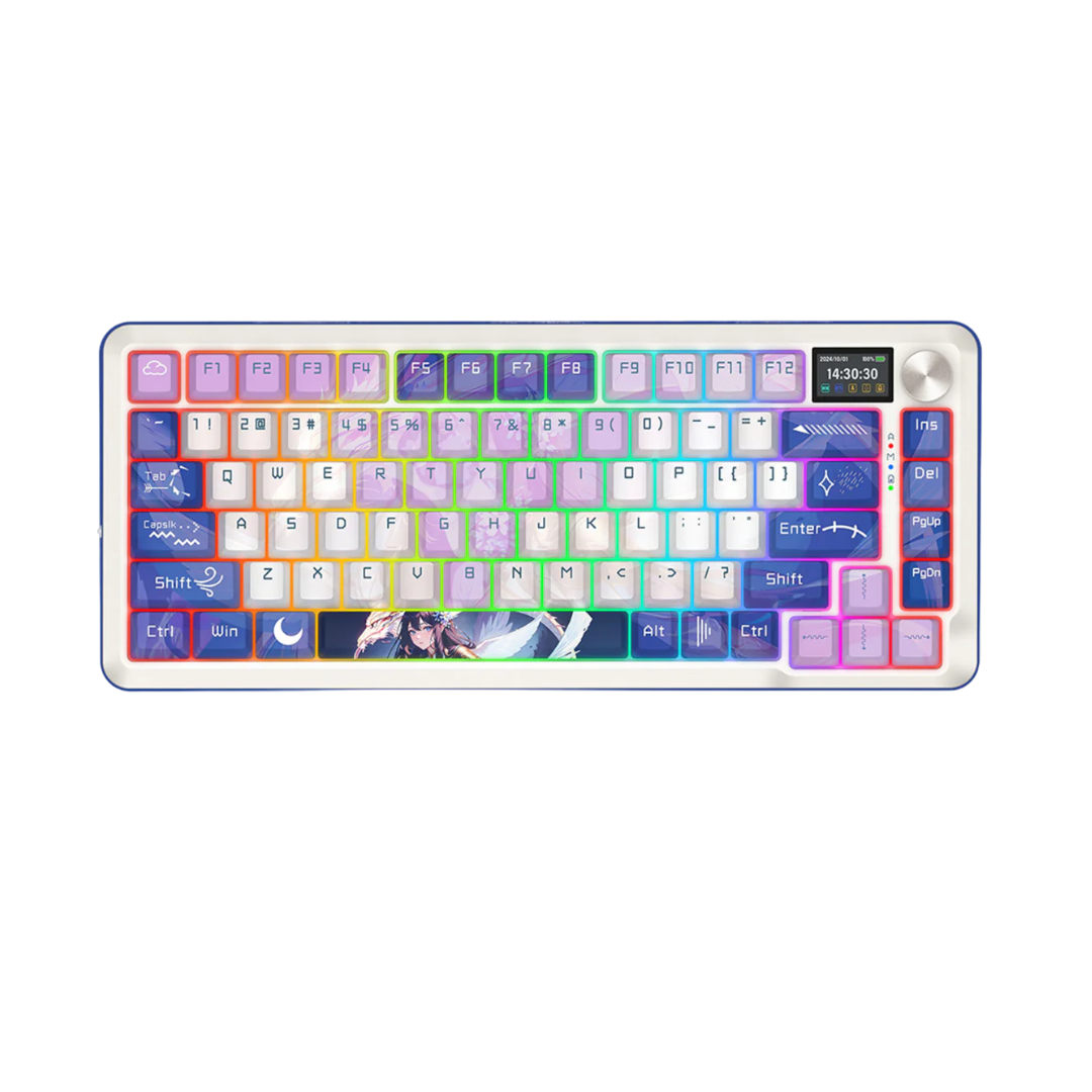 Redragon Wireless Mechanical Keyboard, Gasket RGB Gaming Keyboard with 81 Programmable Custom Keys, 3-Modes Anime Wireless Keyboard with Hot-Swap Pre-Lubed Leopard L Switch, Screen & Knob, K708AK - CompuMe
