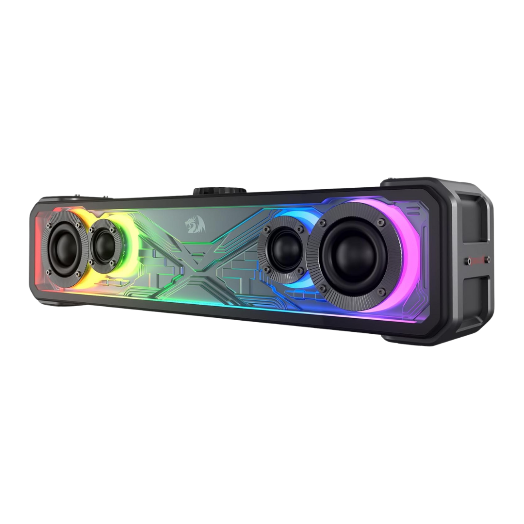 Redragon GS817 RGB Desktop Soundbar, 2.0 Channel Stereo Speakers for Desktop w/Massive 30W Max Power, Touch-Control, Bluetooth 5.3 & 3.5mm AUX Inputs, Black - CompuMe