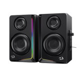 Redragon GS812 Wireless RGB Wooden Desktop Speakers, 2.0 Channel Bookshelf Speaker w/BT 5.0/3.5mm AUX Connection, Enhanced Bass/Volume Knob Control, Extra Mic/Audio Jacks & Dynamic RGB Lighting Bar - CompuMe
