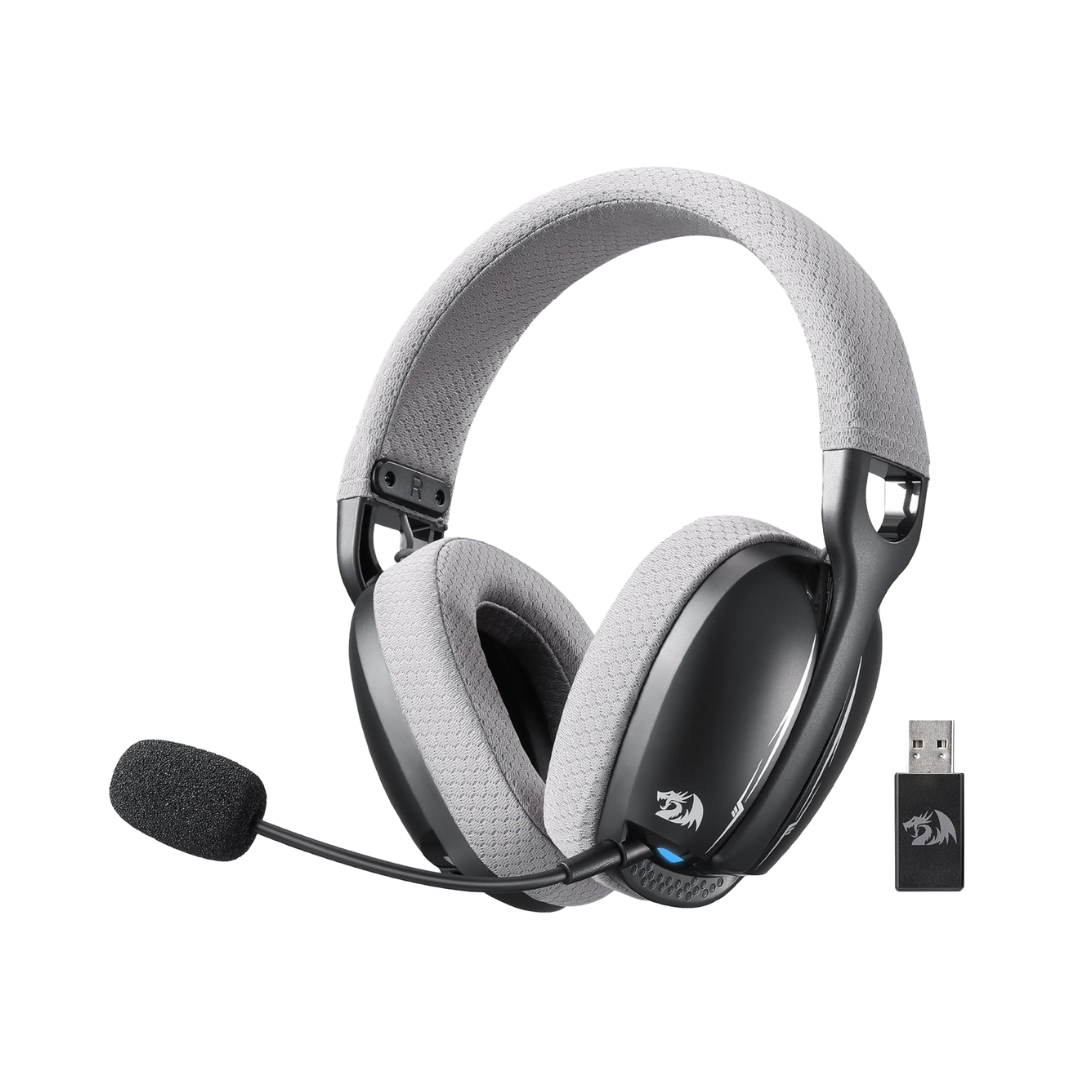 Redragon H878 3-Mode Wireless Blue Lighting Gaming Headset - Lightweight - 7.1 Surround Sound - 40MM Drivers - Detachable Microphone - Multi Platforms for PC, PS5/4/3, Switch, Mobile, Black&Gray - CompuMe