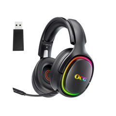 OCG Gaming Headset 2.4GHz Bluetooth Wireless Gaming Headphones for PS5 PS4 PC with Retractable Microphone,RGB Light Wireless Headset Wired Mode for Mac Switch PS2 Black