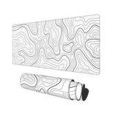 Topographic Map Large Mouse Pad XXL White Lines Contour Geographic Extended Large Desk Mat Big Desk Pad (90X40 CM)(4 MM) Non-Slip Rubber Base Stitched Edge Long Mousepad,35.4 x 15.7 Inch