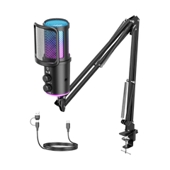 Gaming USB Microphone, Noise Cancellation Condenser Mic with Mute,Boom Arm Mic-Reverb Adjustment, Monitoring for Streaming, Podcasting, Discord, YouTube,PC, Computer, PS4, PS5, Mac-White