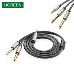 Ugreen 10615 3.5mm Trs To Dual 6.35mm Ts Stereo Audio Cable, 4k Gold Plated Connectors, Zinc Alloy Case, Braided – 2m