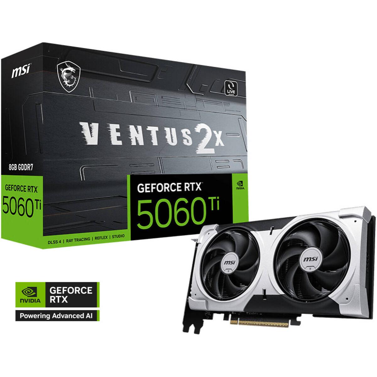 Msi Geforce Rtx 5060 Ti Ventus 2x Plus 8gb Gddr7 128 Bit Memory, 2572 Mhz Boost Clock, 28 Gbps Memory Speed, 4608 Cuda Cores, Pci Express Gen 5 X16 - CompuMe