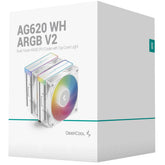 DeepCool AG620 ARGB V2 CPU Air Cooler Mighty 260w TDP 6pcs Copper Heat Pipes ARGB Sync w/120mm PWM Fan , White