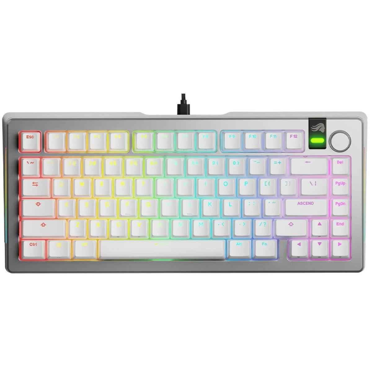 Glorious Gmmk 3 He Prebuilt Mechanical Wired Gaming Keyboard, Size 75%, Hall Effe, 8,000 Hz Polling Rate, Hot Swappable, Rgb Backlighting, Fox Switches, Arabic Layout, White