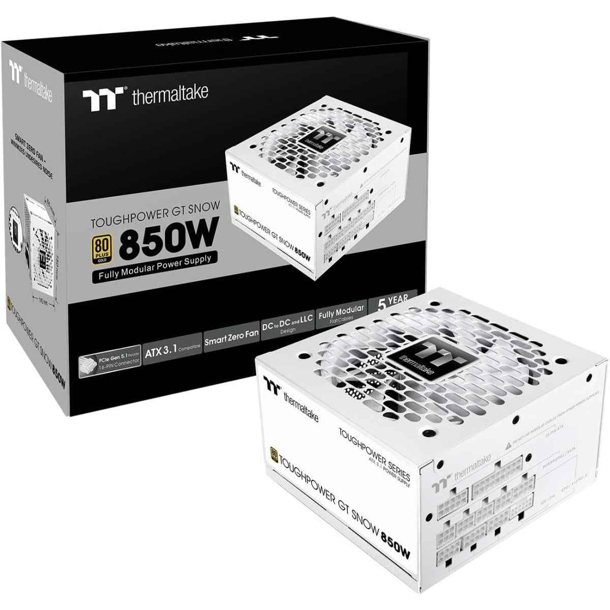 Thermaltake Toughpower Gt 850w Atx 3.1 80 Plus Gold Fully Modular Smart Zero Fan; Native 450w Pcie 5.1 Conneor , White