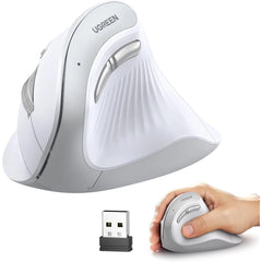 UGREEN Vertical Wireless (Bluetooth 5.0+2.4G) Ergonomic Mouse with 5 Buttons, 1000/1600/2000/4000 DPI, Prevention of Mouse Arm, Vertical Mouse Compatible with PC/Laptop/Tablet, White