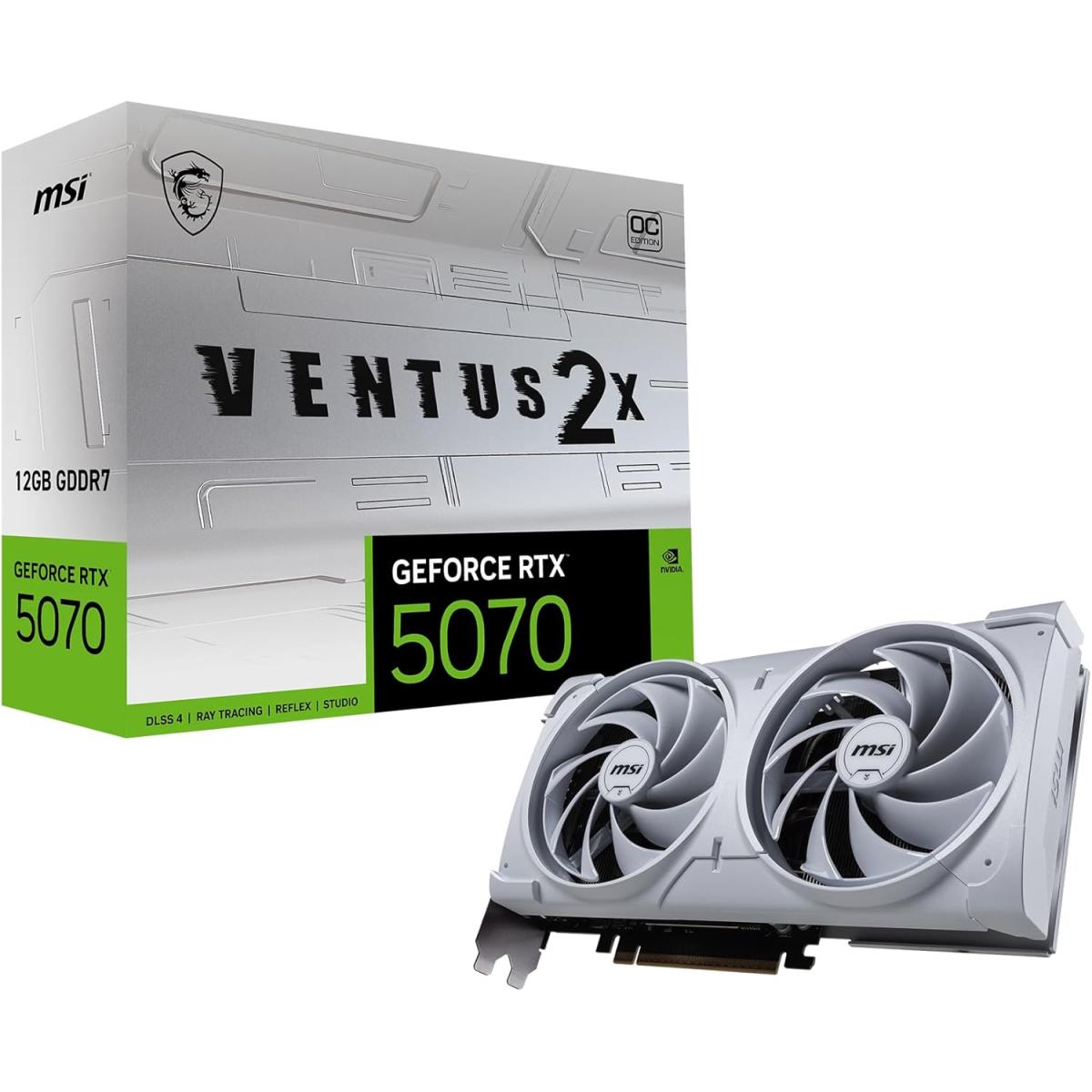 Msi Geforce Rtx 5070 Ventus 2x Oc Edition Graphics Card, 12gb Gddr7 192 Bit Memory, 2542 Mhz Boost Clock, 6144 Cuda Cores, 28 Gbps Memory Speed, Pci Express Gen 5, White Msi Geforce Rtx 5070 Ventus 2x Oc Edition Graphics Card, 12gb Gddr7 192 Bit Memory, 2542 Mhz Boost Clock, 6144 Cuda Cores, 28 Gbps Memory Speed, Pci Express Gen 5, White