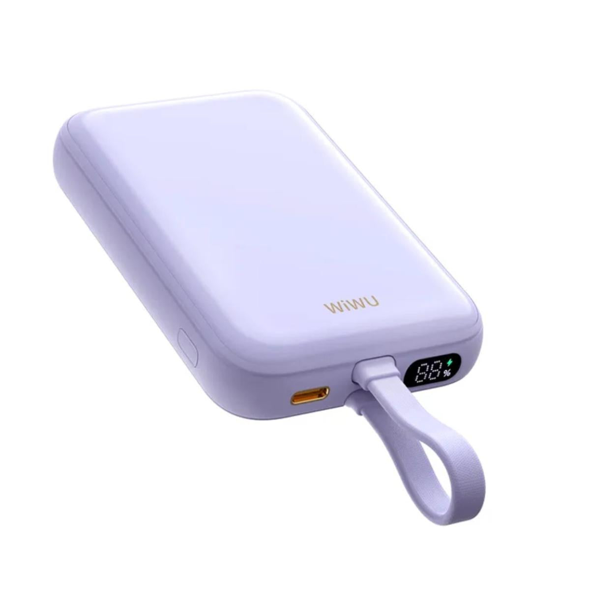 Wiwu Wi P024 10000mah Magnetic Wireless Charging Power Bank Pd 20w Fast Charging Battery Pack With Built In Cable Purple - CompuMe