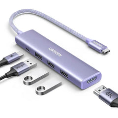 Ugreen 35582 Usb C To 5 In 1 Multiport Adapter 4k30hz 100w Usb C Pd, & 3x 5gbps Usb A Purple