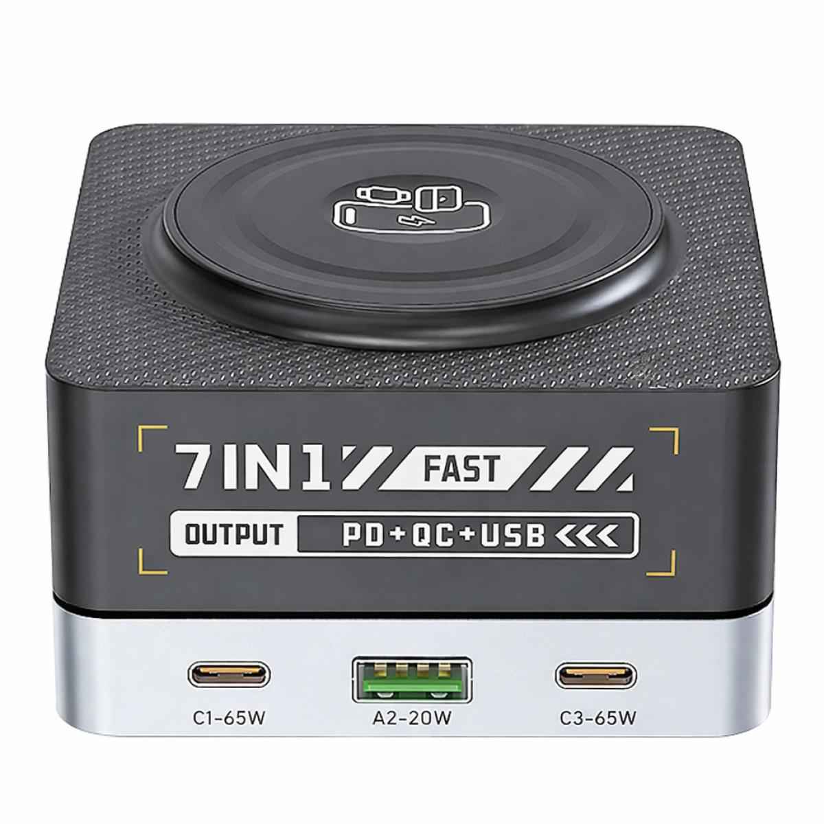 7-IN-1 WLX-R8C Magnetic Wireless Smart Multi-Port Desktop Charger 80W