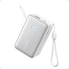 Anker Nano Power Bank, 10,000mAh Portable Charger with 2.3 ft InstaCord Retractable Cable, 45W Max Compa Battery Pack, Smart Display, for iPhone 16 Series, iPad, Galaxy, Pixel, and More - White