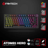 Fantech Hero MK875 V2 RGB Gaming Keyboard, (Black/Red Switch), Hot-Swappable For PS5 - PS4 - PC Compatible, 17 Lighting Modes (عربي) | MK875V2 ATOM81 HERO |