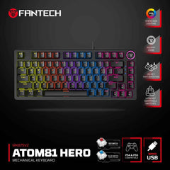 Fantech Hero MK875 V2 RGB Gaming Keyboard, (Black/Red Switch), Hot-Swappable For PS5 - PS4 - PC Compatible, 17 Lighting Modes (عربي) | MK875V2 ATOM81 HERO |