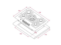 Teka Gas Hob, 5Gas Burner Flush Installation, 70Cm, Cast Iron - EFX 70 5G AI AL DR