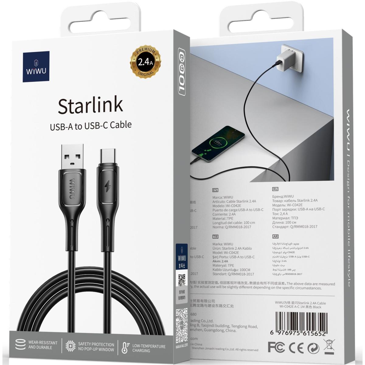 Wiwu Wi C042e A C 2.4a Charging Cable Usb A To Type C Data Transfer Cable 1m Black - CompuMe Wiwu Wi C042e A C 2.4a Charging Cable Usb A To Type C Data Transfer Cable 1m Black - CompuMe