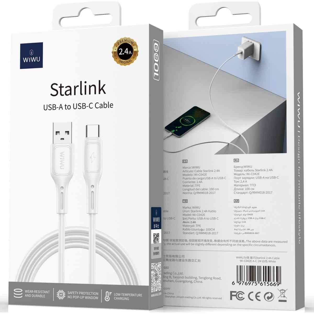 Wiwu Wi C042e A C 2.4a Charging Cable Usb A To Type C Data Transfer Cable 1m White