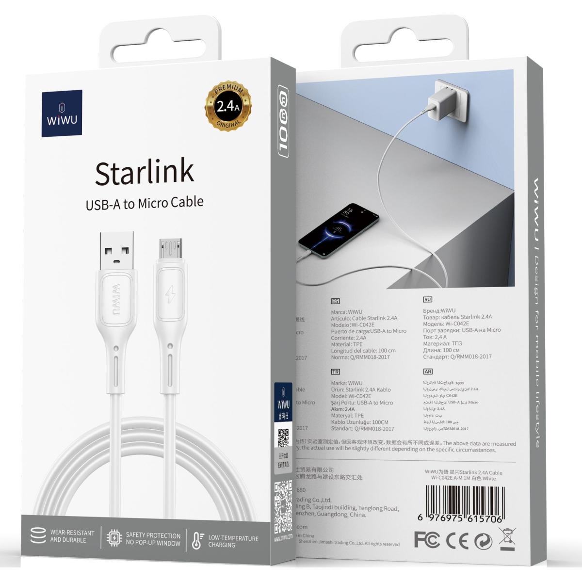 Wiwu Wi C042e A M 2.4a Charging Cable Usb A To Micro Usb Data Transfer Cable 1m White - CompuMe