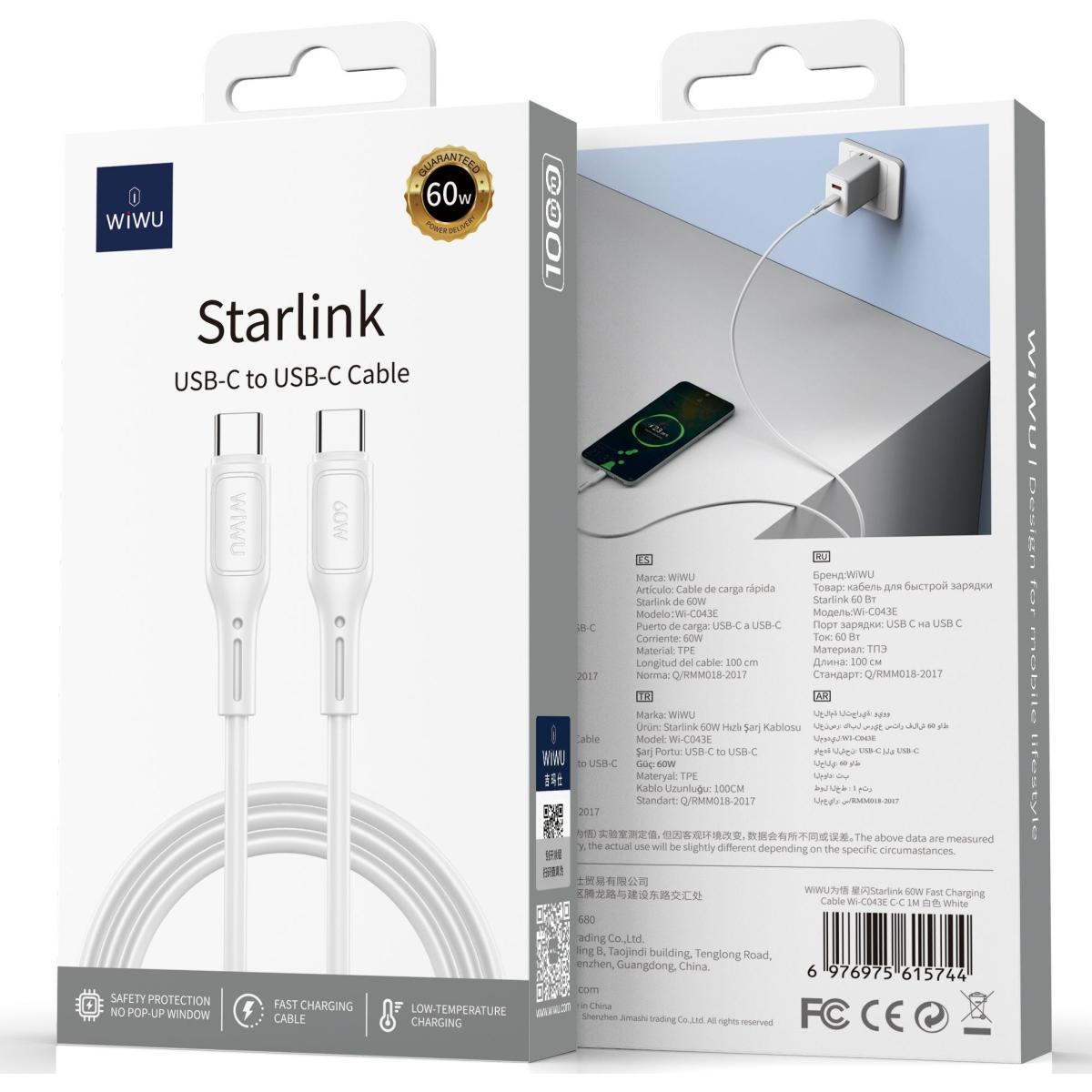 Wiwu Wi C04зe Starlink 60w Fast Charging & Durable Cable With Usb C To Usb C Cable 1m White - CompuMe Wiwu Wi C04зe Starlink 60w Fast Charging & Durable Cable With Usb C To Usb C Cable 1m White - CompuMe