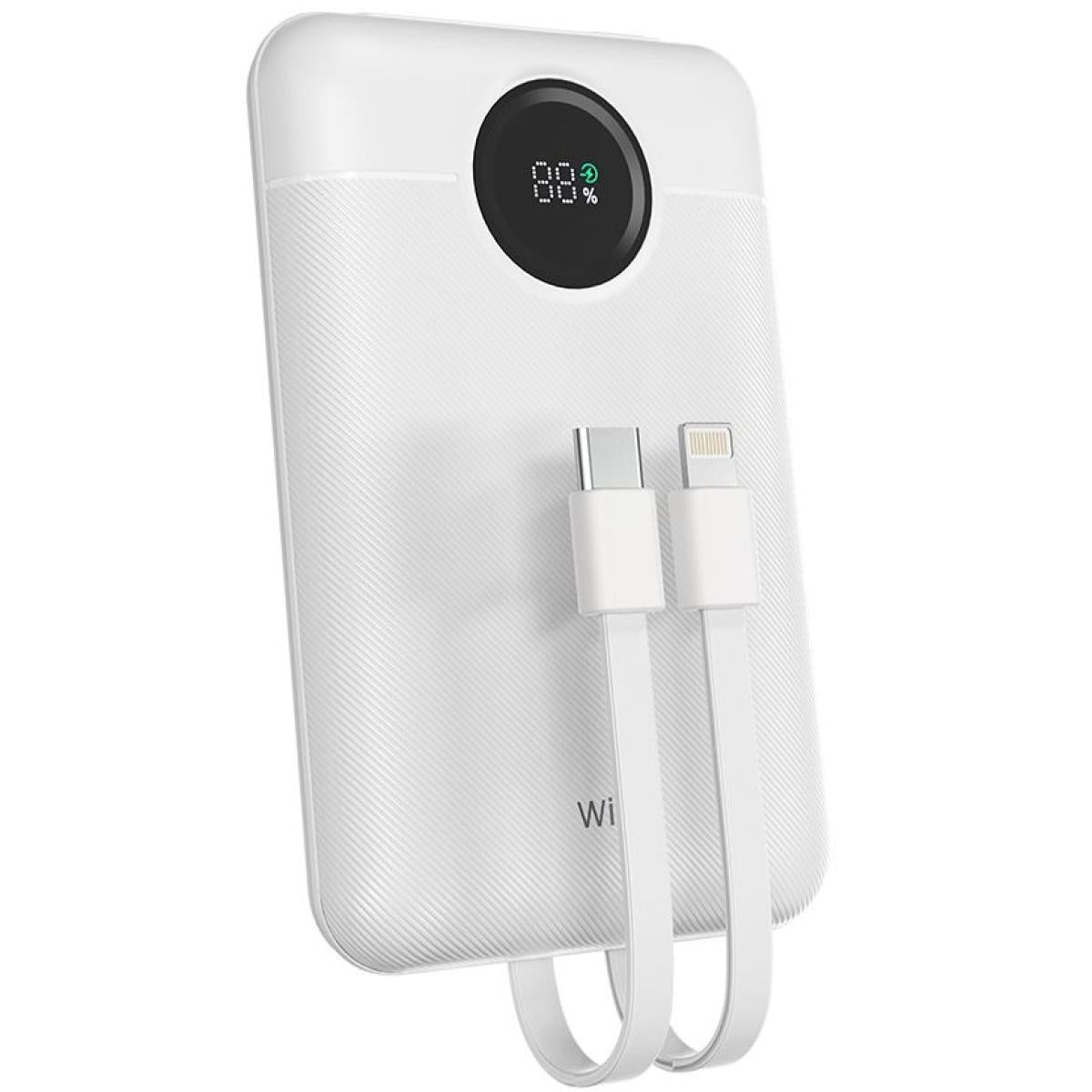 Wiwu Wi P022 Galaxy Power Bank 22.5w, 10000mah Fast Charging, With Dual Built In Charging Cable Type C + Lightning White - CompuMe