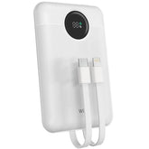 WiWU Wi-P022 Galaxy Power Bank 22.5w, 10000mAh Fast Charging, with Dual Built-in charging cable Type-C + Lightning - White