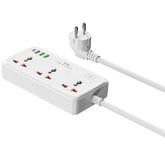 WiWU Wi-S005 7 in 1 High-Capacity Power Strip, 30W PD GaN Fast Charging Port (USB-C), 4000W Max, Output interface: 1xType-C, 3x USB-A, 3xAC - White