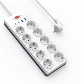 WiWU Wi-S008 GaN 14 in 1 High-Capacity Power Strip, 230V~16A Max, 3680W Max, Output interface: 2xType-C, 2x USB-A, 10xAC, 2M - White