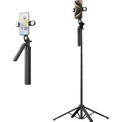 WiWU Wi-SE012 Live Broadcast Selfie Stick with Filled Lights + Remote Control Bluetooth for Smartphone - Black
