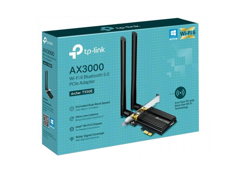 TP LINK AX3000 Wi-Fi 6 & Bluetooth 5.0 PCIe Adapter Archer TX50E with Heat Sink TP LINK AX3000 Wi-Fi 6 & Bluetooth 5.0 PCIe Adapter Archer TX50E with Heat Sink